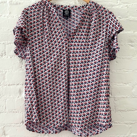 Bobeau Blouse Womens Colorful Print Ruffle Sleeve Top Large - Picture 1 of 12